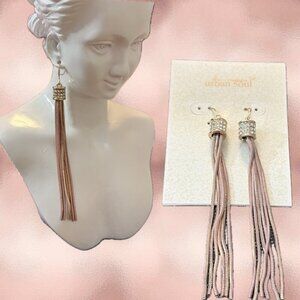 Urban Soul Gold Crystal Barrel Rose-Gold Fringe Earrings Dangle Hook Earrings